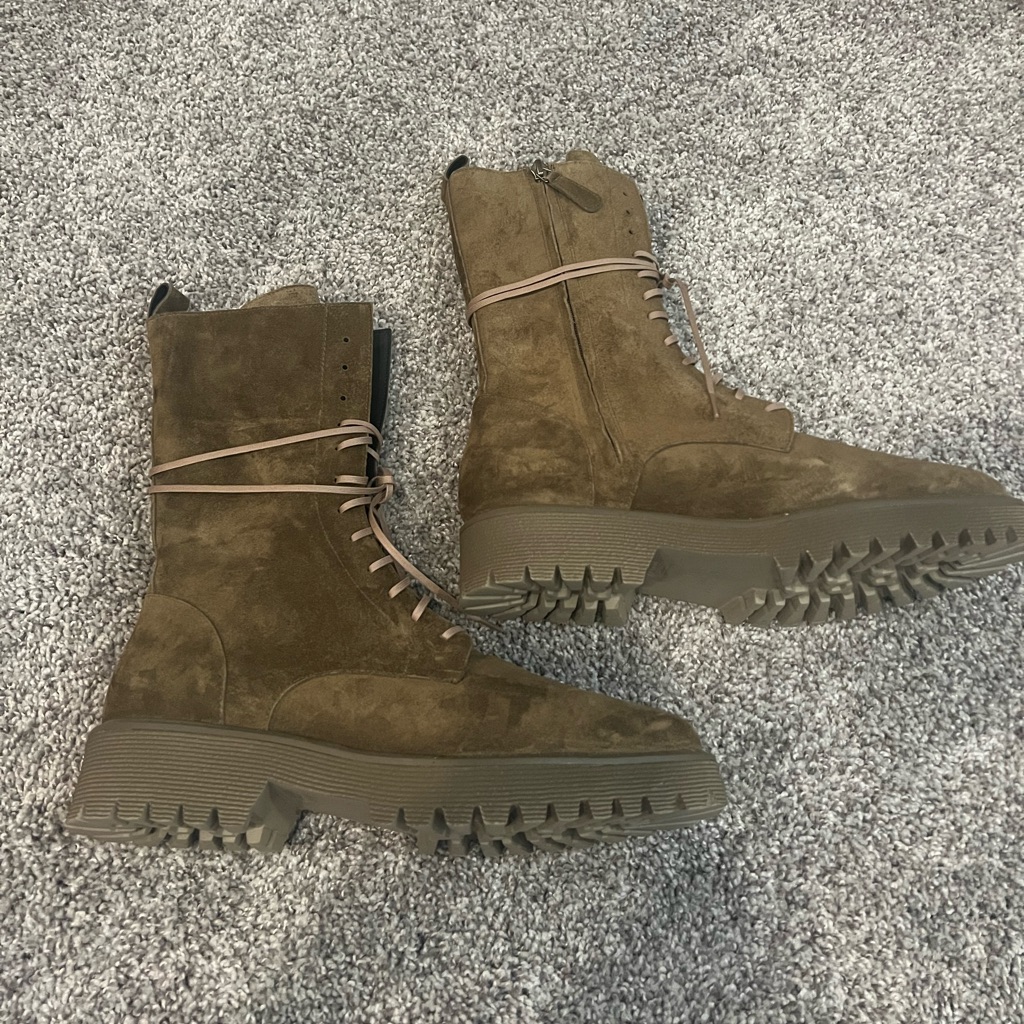 Nwob Freda Salvador Lug Sole Suede Combat Boots In Brown Sz 11